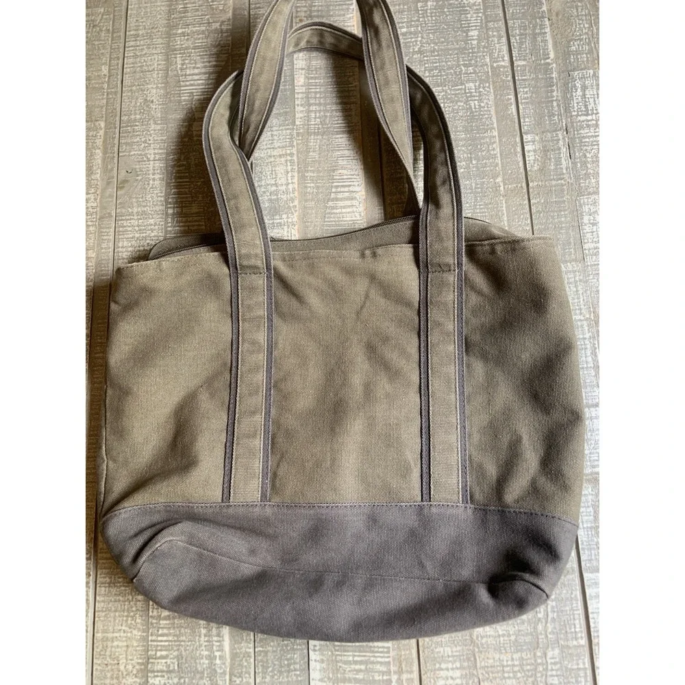 Vintage Mickey Mouse Army Green Canvas Tote Bag‎ Stitched Embroidered 16x12